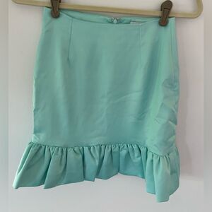naked wardrobe The Statement Pastel Turquoise Satin Ruffled Mini Skirt XS